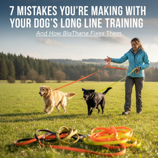 Two sporting dogs with BioThane Long Lines