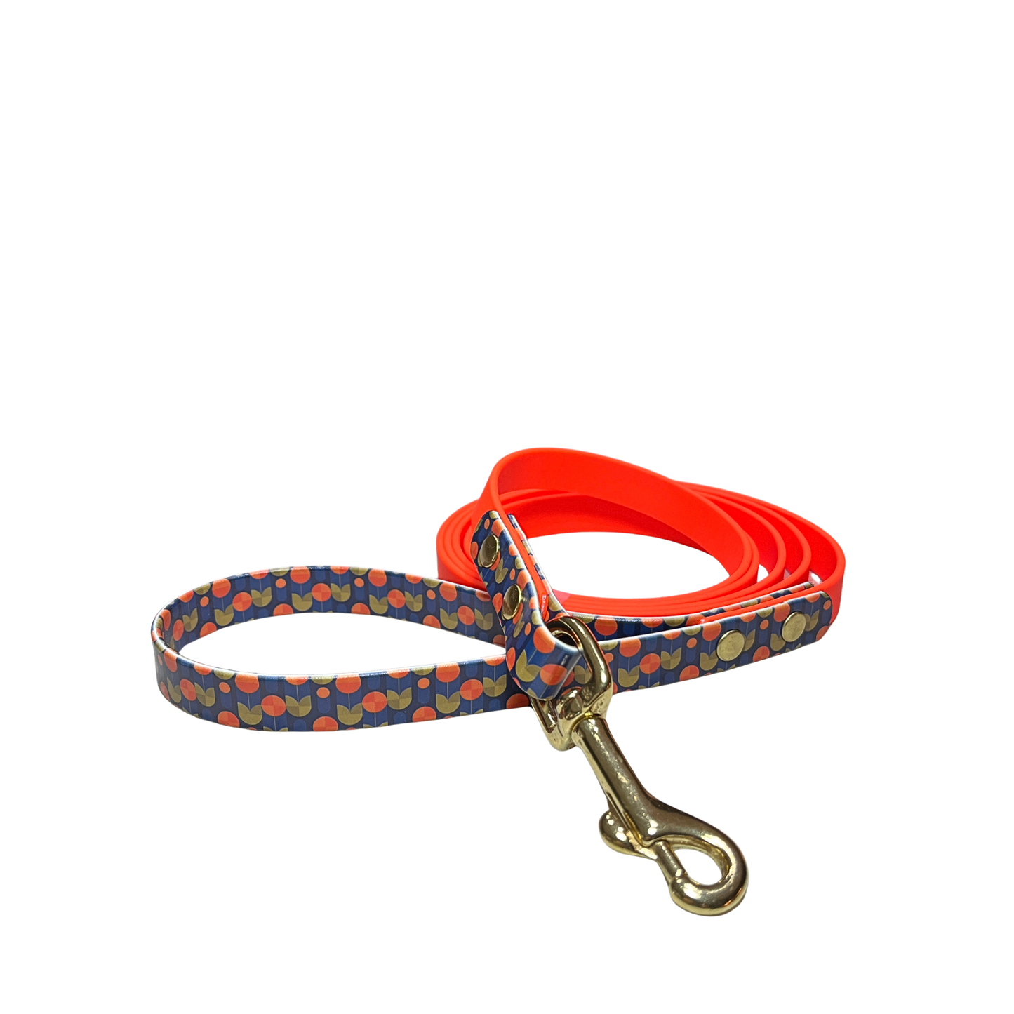 Palomine Lines Designer BioThane Dog Leash 5/8 in — Art Deco/Blaze Orange