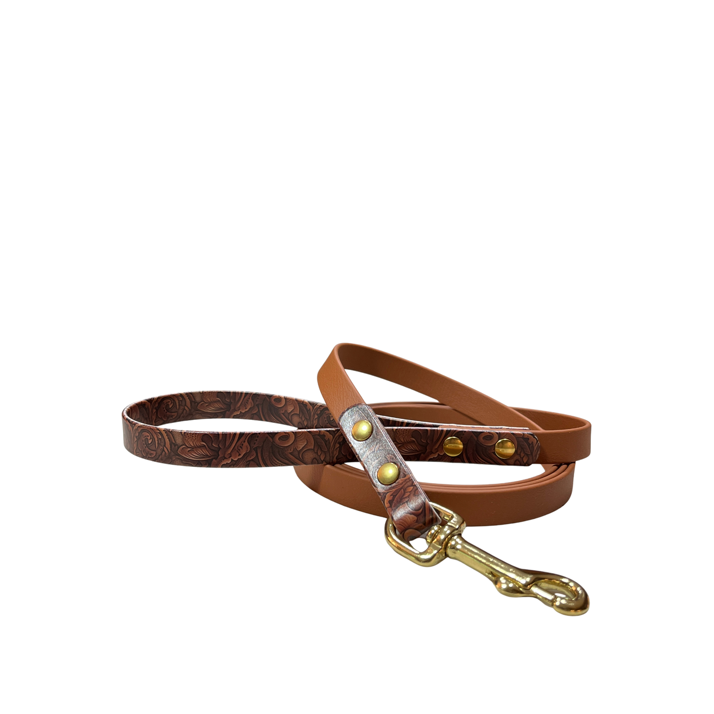 Palomine Lines Designer BioThane Dog Leash 5/8 in — Carved Leather Look/Brown