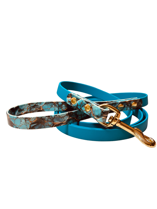 Palomine Lines Designer BioThane Dog Leash 5/8 in — Turquoise Marble/Turquoise