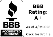 BBB Accredited Business logo with rating 'A+' displayed on a white background